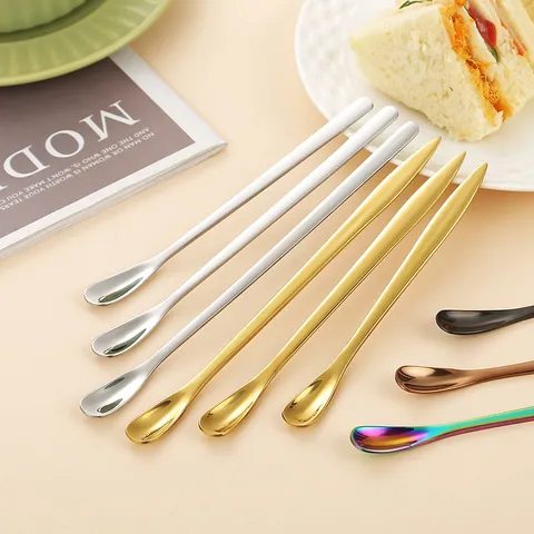 Japanese Stainless Steel Stirring Spoon Creative Pointed Round Tail Gold Silver Coffee Stirrer Tea Picker Spoon For Home Office Cafe Multi Size Spoon