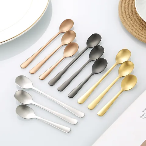 304 Stainless Steel Small Spoon Matte Sand Polished Seasoning Spoon Coffee Stirring Spoon Mini Ice Cream Spoon Kitchen Tableware