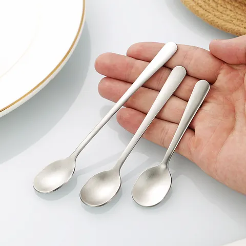 304 Stainless Steel Small Spoon Matte Sand Polished Seasoning Spoon Coffee Stirring Spoon Mini Ice Cream Spoon Kitchen Tableware