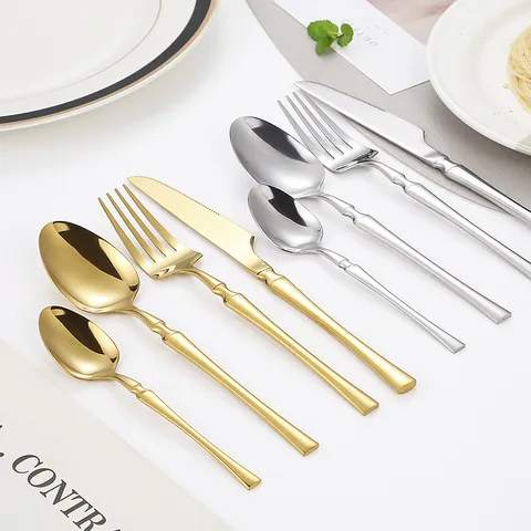 Mirror Polished Stainless Steel Cutlery Knife Fork Spoon Collection Curved Handle Western Tableware For Dining Banquet Home Kitchen