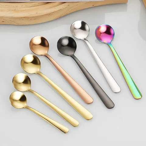 304 Stainless Steel Small Seasoning Spoon Gold Mini Coffee Stirring Spoon Household Salt Spoon Dessert Ice Cream Spoon Multi-Color Metal Spoons For Kitchen