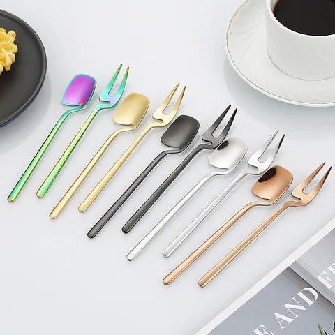 304 Stainless Steel Hanging Cup Coffee Spoon Creative Fruit Fork Dessert Spoon Ice Cream Spoon Mirror Polishing Tableware