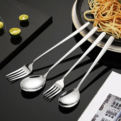 Koreanischer Stil 316 Edelstahl Langer Griff Löffel Und Gabel Spiegel Poliertes Geschirr Für Restaurant Alltag Küchengeschirr