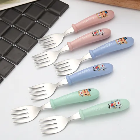 Süßes Cartoon 304 Edelstahl Kinderbesteck Löffel Gabel Mit Plastikgriff Buchstaben Drucken Selbstfütterung Geschirr Für Kleinkind Baby Kinder