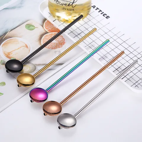 Cuillère Paille En Acier Inoxydable Réutilisable Bâton De Mélange Cuillères À Filtre En Métal Pour Café Thé Yerba Mate Outils