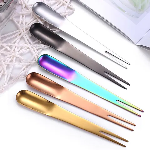 Creative Stainless Steel Fruit Fork Spoon Integrated Two-in-One Dessert Salad Cake Fork Mirror Polished Multi-Color Party Cutlery