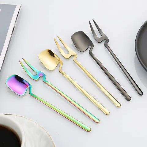 304 Stainless Steel Hanging Cup Coffee Spoon Creative Fruit Fork Dessert Spoon Ice Cream Spoon Mirror Polishing Tableware