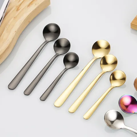304 Stainless Steel Small Seasoning Spoon Gold Mini Coffee Stirring Spoon Household Salt Spoon Dessert Ice Cream Spoon Multi-Color Metal Spoons For Kitchen