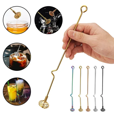 304 Stainless Steel Swizzle Stick Creative Long Handle Mixing Spoon Bar Spiral Honey Cocktail Coffee Milk Tea Stirrer Stirring Tool