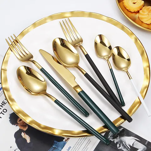 Set di Posate in Acciaio Inossidabile 304 Lucidato a Specchio Manico Quadrato Stoviglie Coltello Forchetta Cucchiaio da Dessert per Casa Ristorante
