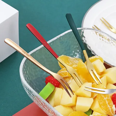 304 Stainless Steel Fruit Fork Creative Dessert Small Fork Thickened Two-Prong Cake Salad Pick For Home Banquet Use