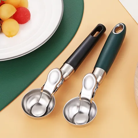 304 Stainless Steel Ice Cream Scoop Trigger Release Disher Mirror Polished Metal Spoon For Cookie Dough Fruit Sorbet Kitchen Tool