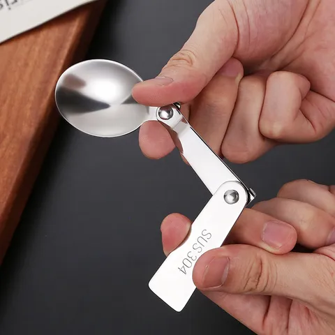 Cuillère Pliante Portable en Acier Inoxydable 304 Mini Vaisselle de Voyage Avec Étui Couverts de Camping en Plein Air Ensemble Cuillère Fourchette