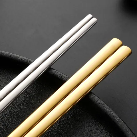 304 Stainless Steel Flat Chopsticks Korean Style Mirror Polished Reusable Metal Chopsticks Spoon For Home BBQ Restaurant Adult Tableware