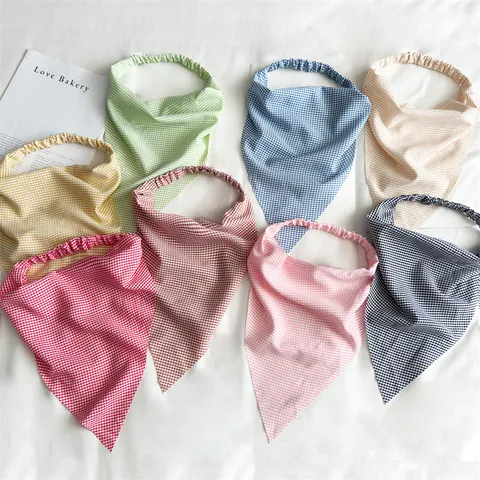 Diadema Turbante De Triángulo Grande A Cuadros Para Mujer Pañuelo Elástico De Otoño Invierno Banda Para El Cabello Turbante Largo