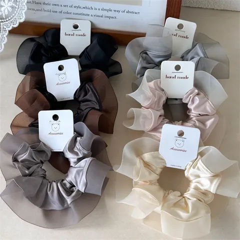 Satin Organza Doppelschicht Haargummi Einfarbig Hohe Elastizität Haarseil Für Damen Mädchen Täglich Haarschmuck