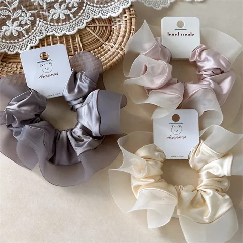 Satin Organza Doppelschicht Haargummi Einfarbig Hohe Elastizität Haarseil Für Damen Mädchen Täglich Haarschmuck