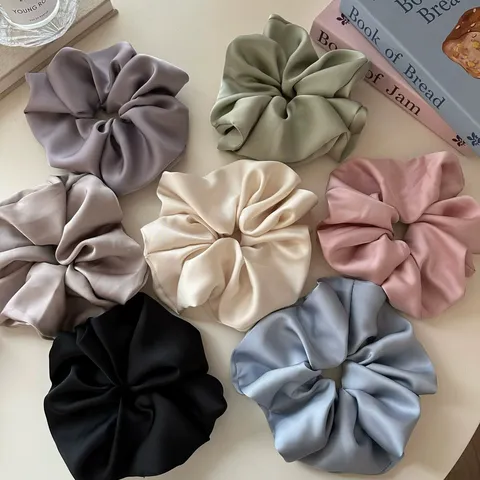 Koreaanse Stijl Oversized Satijnen Scrunchie Hoge Elasticiteit Haarelastiek Effen Kleur Glanzende Haarring Vrouwen Accessoires
