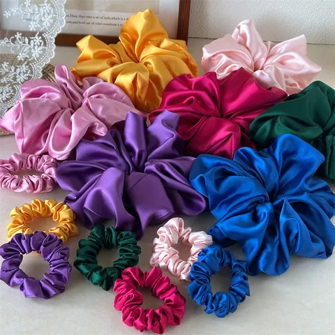 Satin Large Hair Scrunchies For Women High Elasticity Solid Color Silk Texture Hair Ties Oversized Ponytail Holder Accessories