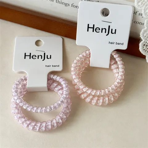 Sweet Plaid Cartoon Bear Telephone Cord Hair Ties For Women Traceless High Elasticity Spiral Hair Bands Daily Accessories