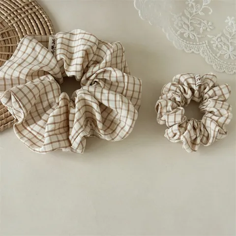 French Vintage Plaid Scrunchies High Elasticity Fabric Hair Ties For Women Retro Grid Pattern Hair Bands Ponytail Accessories