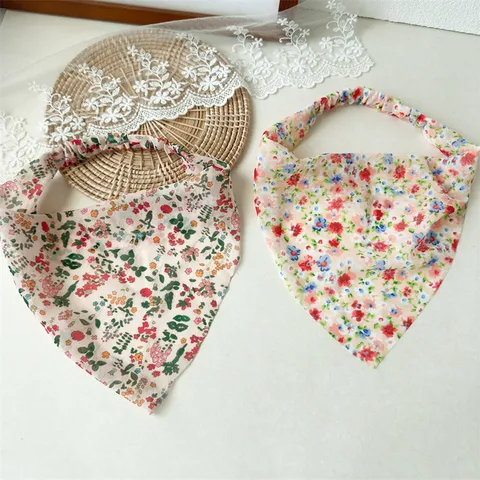 Fazzoletto da Testa Triangolare in Chiffon Floreale Estivo per Donna Stile Vacanza Fascia per Capelli Elastica Stampata Accessori