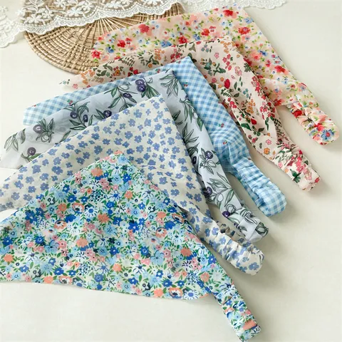 Fazzoletto da Testa Triangolare in Chiffon Floreale Estivo per Donna Stile Vacanza Fascia per Capelli Elastica Stampata Accessori