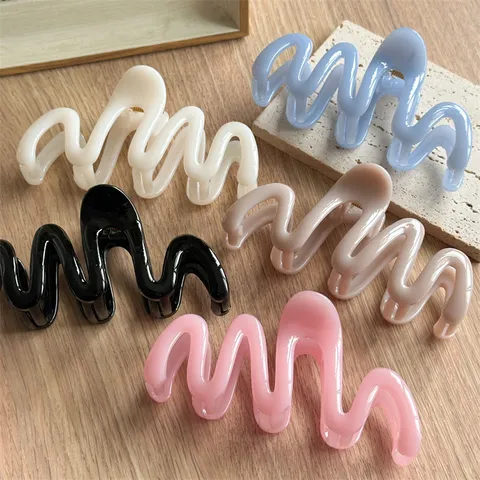 Womens Plastic Hair Claw Wave Shark Clip Dopamine Color Non Slip Hair Styling Accessories For Daily Wear