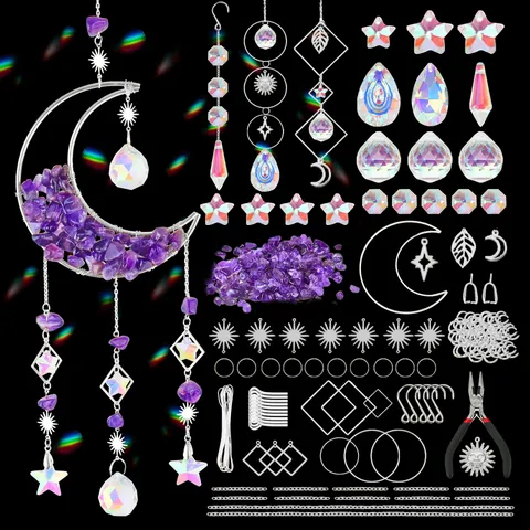 K9 Crystal Sun Catcher DIY Material Kit Moon Butterfly Prism Pendant Hanging Ornament Suncatcher Craft Making Supplies