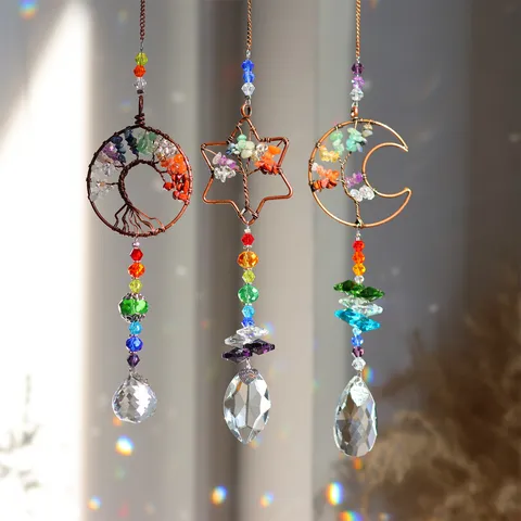 Tree Of Life Suncatcher Crystal Prism Window Hanging Sun Catcher Rainbow Maker Pendant Home Decor Ornaments