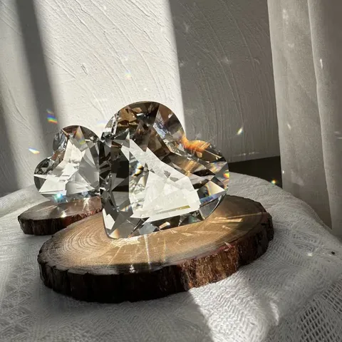 Κρυστάλλινο Στολίδι Καρδιάς Faceted Clear Love Figurine Με Βάση Ξύλου Σπίτι Σαλόνι Διακόσμηση Τραπεζιού Δώρο