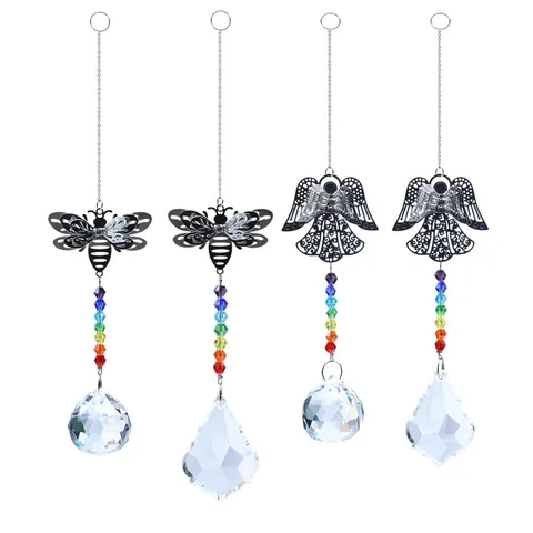 Crystal Suncatcher Bee Angel Butterfly Prism Window Hanging Ornament Rainbow Maker Home Decor Gift Clear Crystal Glass Pendant