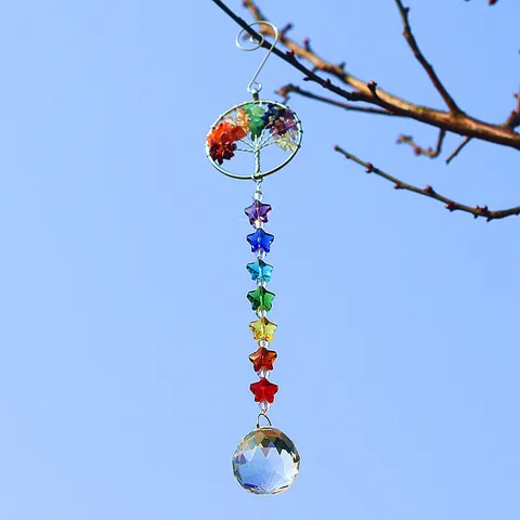 Tree Of Life Crystal Sun Catcher Hanging Ornament Rainbow Maker Prism Pendant For Garden Window Home Decor