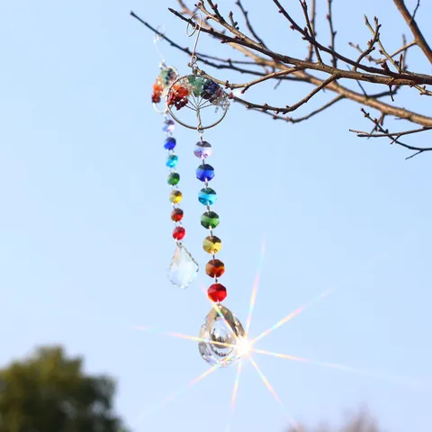 K9 Crystal Suncatcher Hanging Ornament Tree of Life Rainbow Maker Prism Pendant For Home Garden Window Decoration Gift
