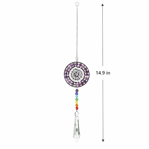 Crystal Suncatcher Tree Of Life Hanging Ornament Mandala Flower Wind Chime For Home Garden Window Decoration Craft Gift