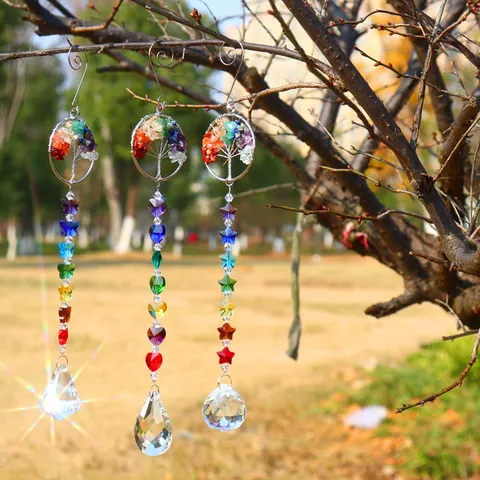 K9 Crystal Suncatcher Hanging Ornament Tree of Life Rainbow Maker Prism Pendant For Home Garden Window Decoration Gift