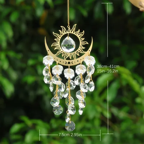 K9 Crystal Sun Catcher Sunburst Moon Star Hanging Ornament Window Prism For Home Garden Decor Healing Suncatcher