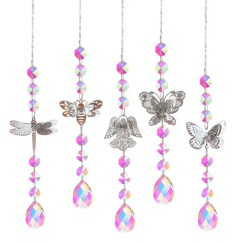 Crystal Suncatcher Hanging Prism Rainbow Maker Alloy Animal Angel Pendant Ornaments For Window Garden Home Outdoor Decor