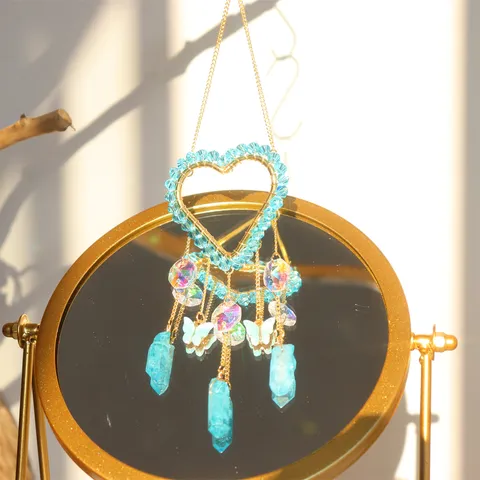 Pastorale Avvolto da Filo Cristallo Suncatcher Prisma Ciondolo Luna Stella Cuore Fatto a Mano Decorazione Appesa per Casa Giardino