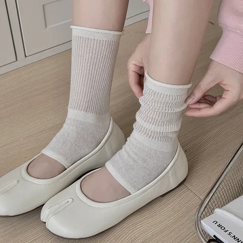 Women Rolled Edge Stirrup Leg Warmers Lettuce Trim Thin Breathable Cotton Slouch Socks Casual Daily Ankle Warmers