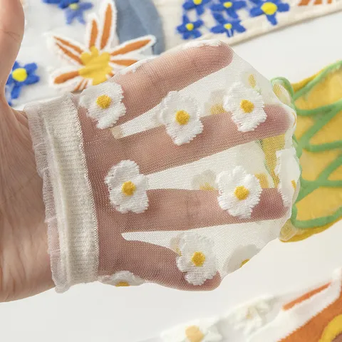Calze da Donna in Rete di Cristallo Trasparente Poliammide Motivo Floreale Geometrico Sottili Traspiranti Elastici Bordo in Pizzo Calze per Estate Casual Quotidiano Abbigliamento