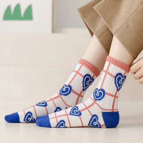 Damen Baumwolle Sportlich Lässig Wadenhoch Handtuchboden Sportsocken Herz Kariert Dick Warm Frottee Laufen Freizeitsocken
