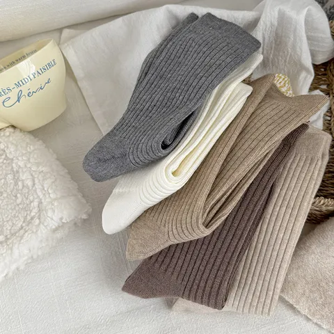 Women Winter Warm Cashmere Wool Blend Thickened Thermal Sleep Socks Solid Color Soft Comfortable Home Hosiery