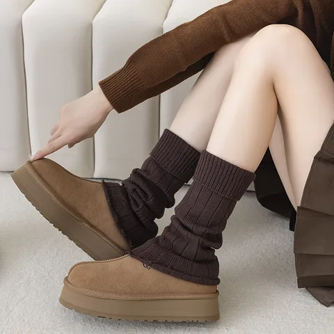 Women Winter Thickened Knit Leg Warmers Slouchy Solid Color Foldover Boot Cuffs Casual Fashion Long Socks