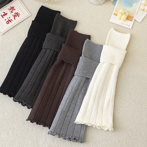 Women Winter Thickened Knit Leg Warmers Slouchy Solid Color Foldover Boot Cuffs Casual Fashion Long Socks
