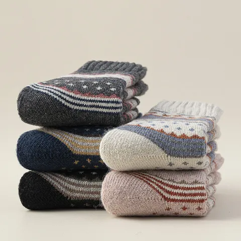 Damen Winter Verdikte Warme Wollmischung Socken Vintage Ethische Geometrische Thermische Socken