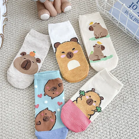 Women Cute Cartoon Bear Animal Boat Socks Spring Summer Thin Combed Cotton Breathable Low Cut Short Socks