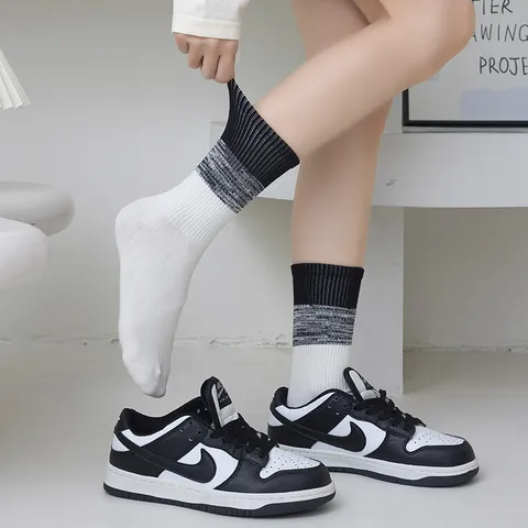 Calcetines De Tubo Con Degradado Para Mujer Puro Algodón Tubo Medio Calcetines Deportivos Coloridos Calcetines De Running Casuales Para Otoño Invierno