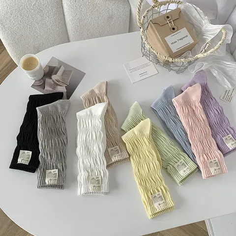 Calcetines Slouch de Algodón Color Sólido Estilo Japonés para Mujer Media Pantorrilla Apertura Acanalada Calcetines Casuales