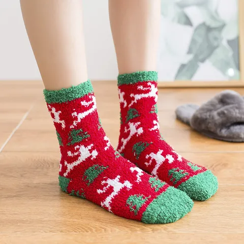 Women Christmas Thickened Coral Velvet Crew Socks Winter Warm Fleece Lined Cartoon Holiday Gift Socks